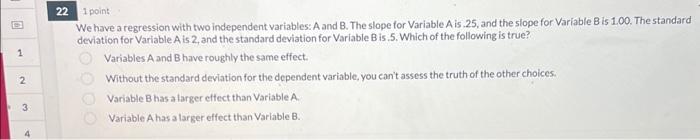 Solved 1 point We have a regression with two independent | Chegg.com