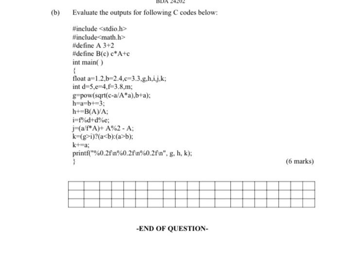 Solved B Evaluate The Outputs For Following C Codes Bel Chegg Com