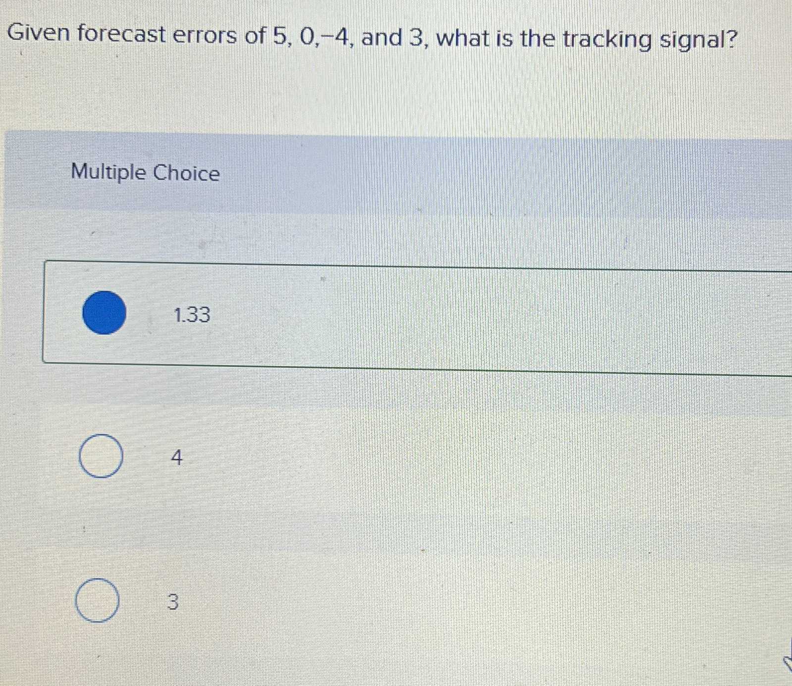 Solved Given forecast errors of 5,0,-4, ﻿and 3, ﻿what is the | Chegg.com