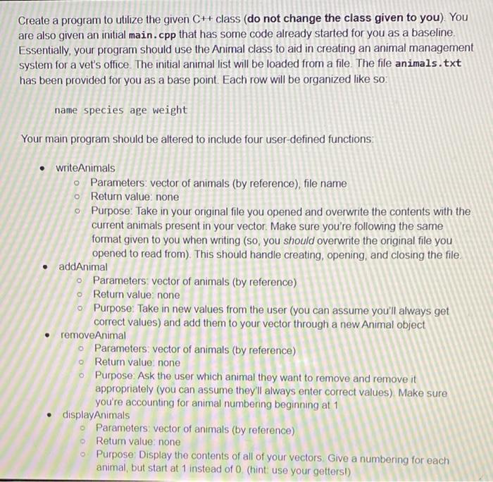 Solved Create a program to utilize the given C++ class (do | Chegg.com