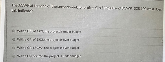 Solved The ACWP at the end of the second week for project | Chegg.com