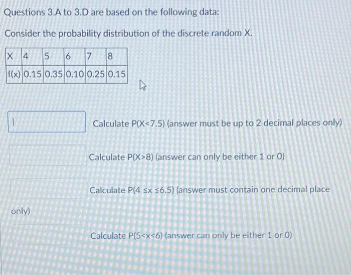 Solved Questions 3.A to 3.D are based on the following data: | Chegg.com