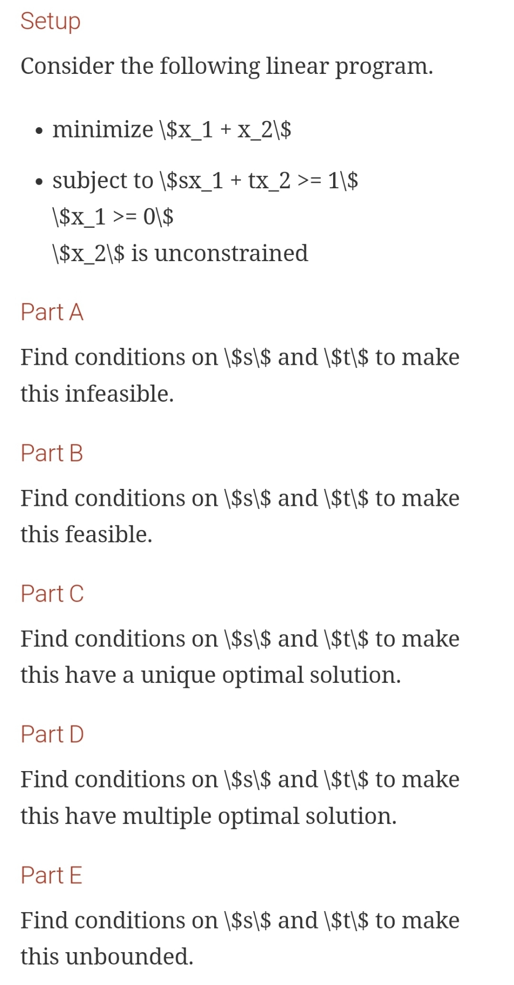 Solved SetupConsider the following linear | Chegg.com