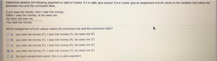 Solved Determine whether the following argument is valid or | Chegg.com
