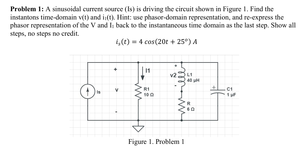 Solved Problem 1: A sinusoidal current source (Is) is | Chegg.com