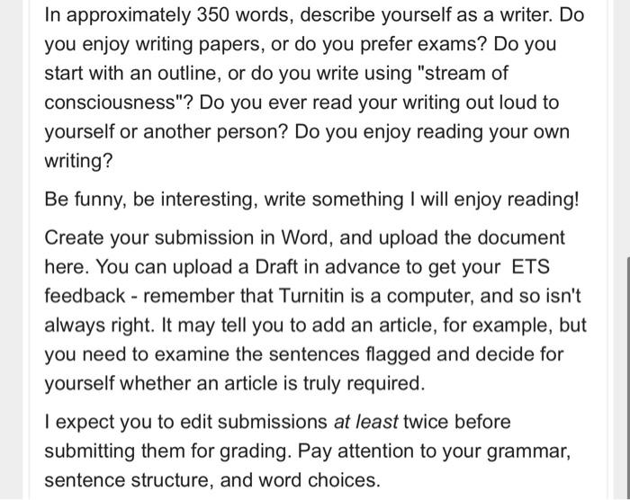 Solved In approximately 350 words, describe yourself as a | Chegg.com
