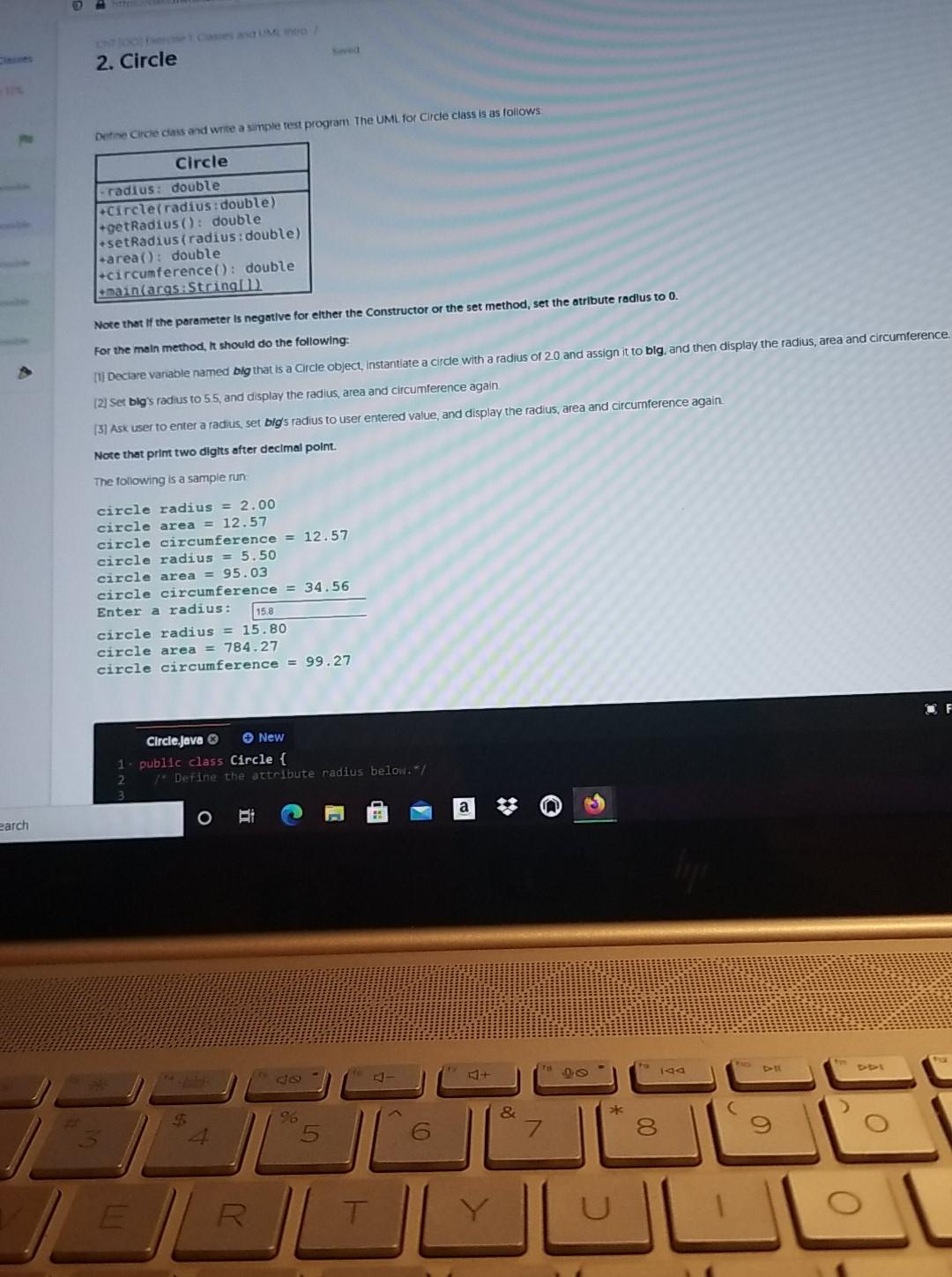 Solved 2. Circle Define Circe dass and write a simple test | Chegg.com