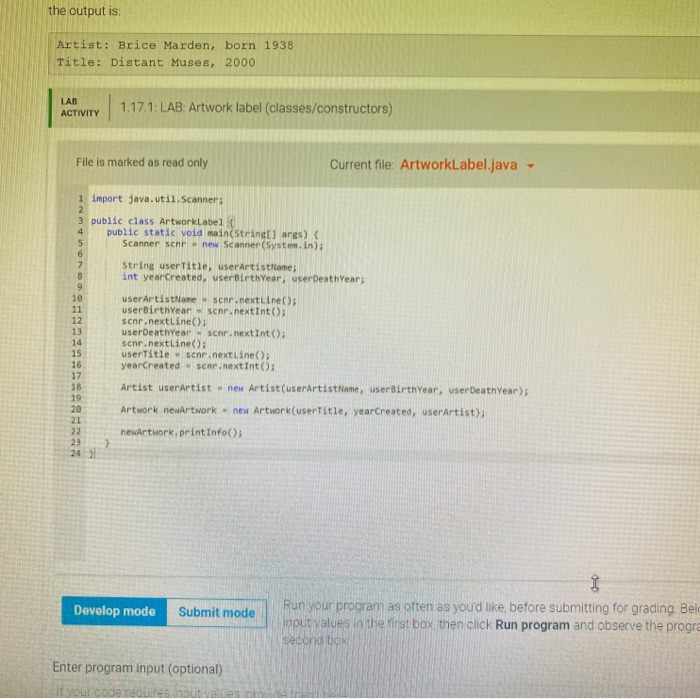 1.17 LAB Artwork label (classes/constructors) Given