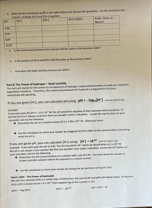 Solved Part A: Relationship between pH,[H+],[OH−] 1. Click | Chegg.com