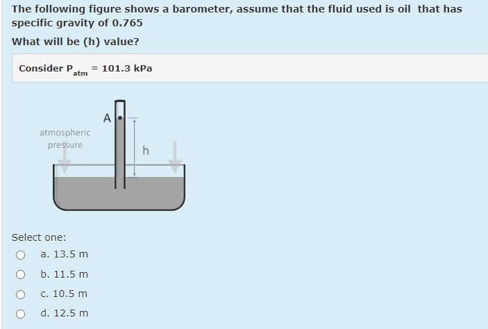 Solved The following figure shows a barometer, assume that | Chegg.com