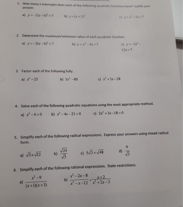 Solved 1 How Many X Intercepts Does Each Of The Following Chegg Com