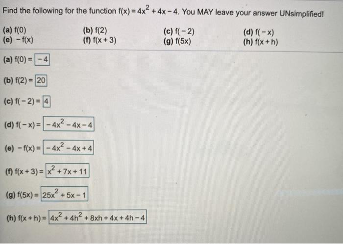 Solved Find the following for the function f(x) = 4x2 + 4x - | Chegg.com