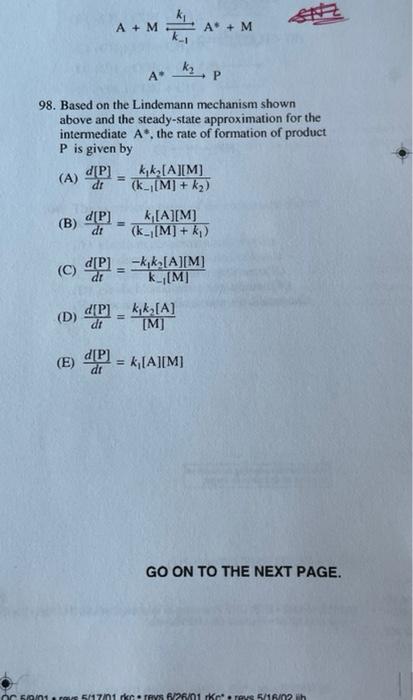 Solved (B) A. Kz, P 98. Based On The Lindemann Mechanism | Chegg.com