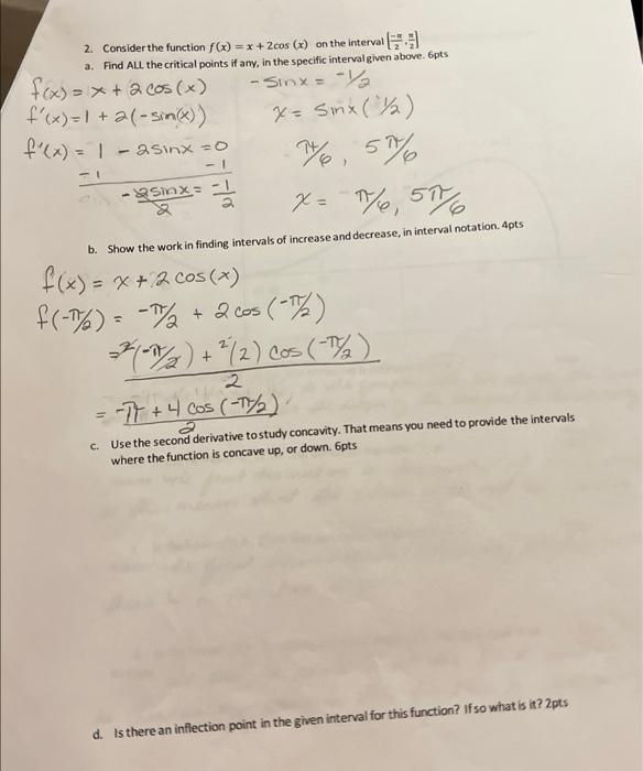 Solved 2. Consider the function f(x) = x + 2cos (x) on the | Chegg.com