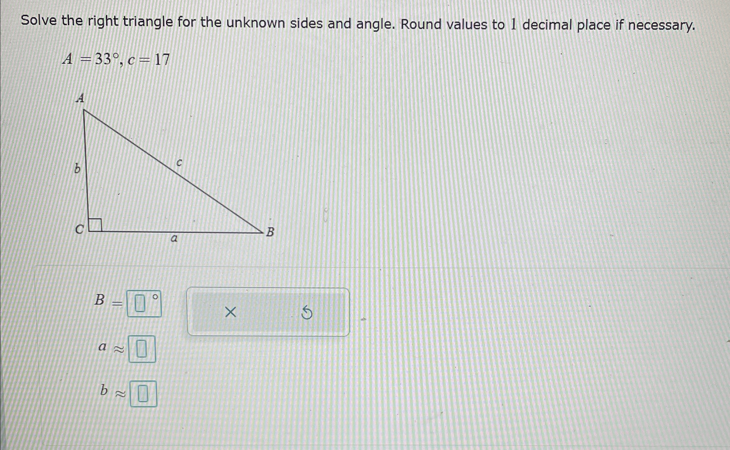 Solved Solve the right triangle for the unknown sides and | Chegg.com