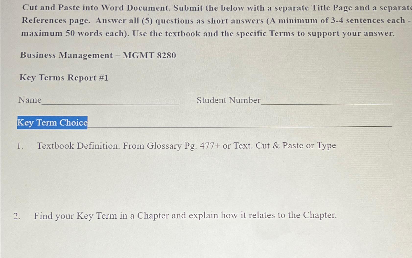 Cut and Paste into Word Document. Submit the below