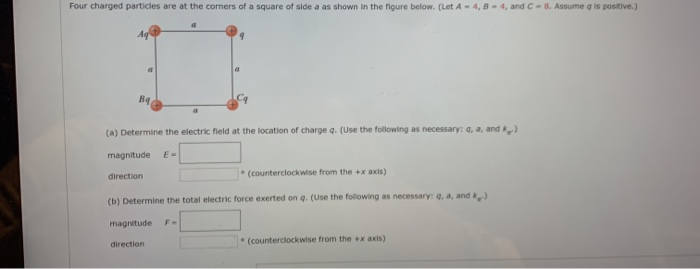 Solved Four charged particles are at the corners of a square | Chegg.com