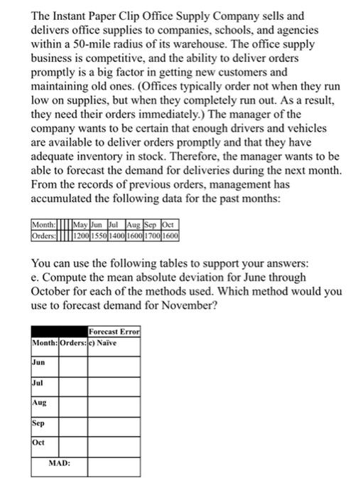 Solved The Instant Paper Clip Office Supply Company sells