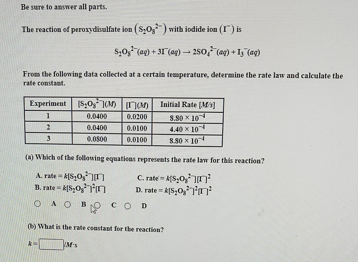 Solved Be Sure To Answer All Parts. The Reaction Of | Chegg.com