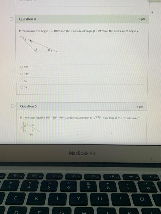 Solved D Question 4 5 pts If the measure of angle a = 100" | Chegg.com