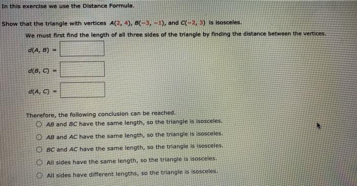 Solved In this exercise we use the Distance Formula Show | Chegg.com