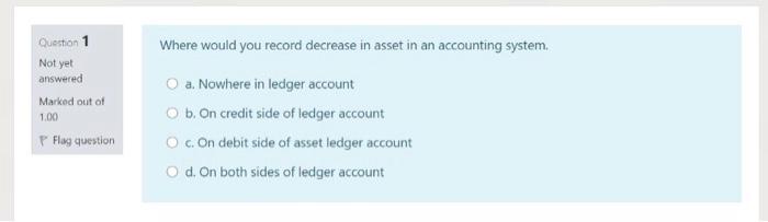 Solved Question 1 Where would you record decrease in asset | Chegg.com