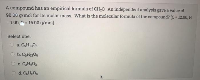 Solved A Compound Has An Empirical Formula Of Ch20 An 0700