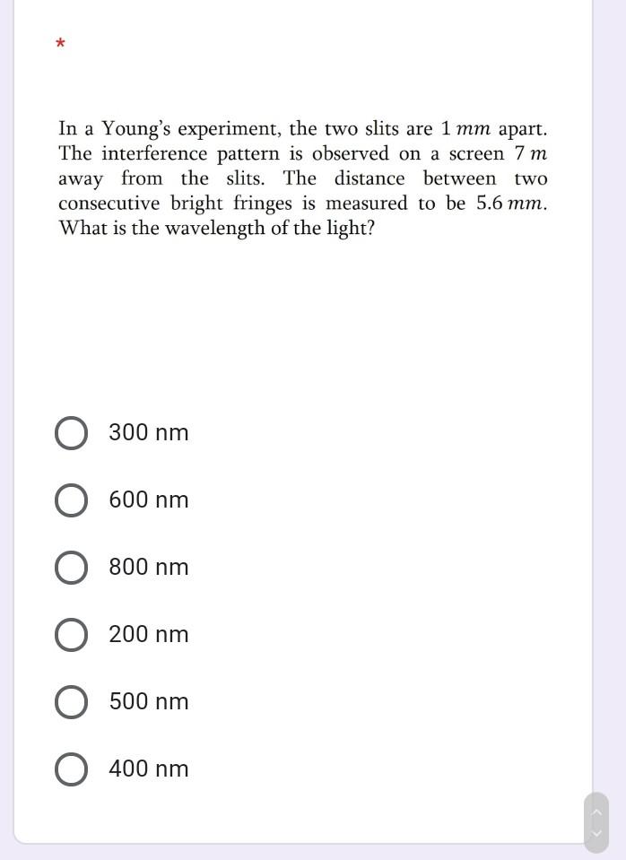 Solved * In a Young's experiment, the two slits are 1 mm | Chegg.com