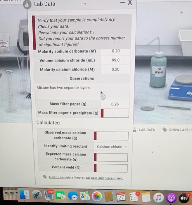 Solved A Lab Data X Verify that your sample is completely | Chegg.com
