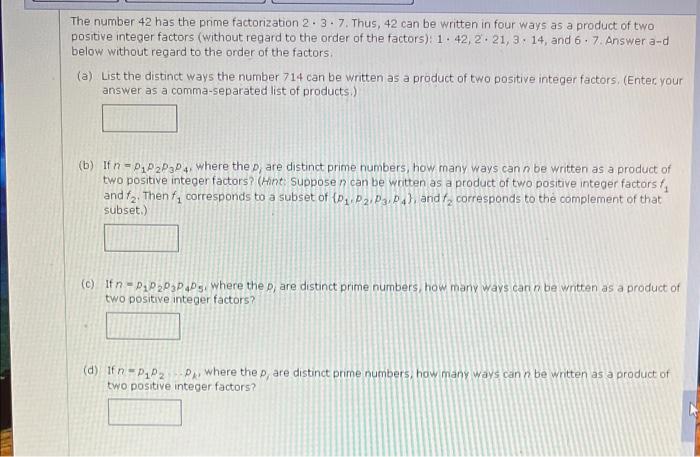 Solved The number 42 has the prime factorization 2⋅3⋅7. | Chegg.com