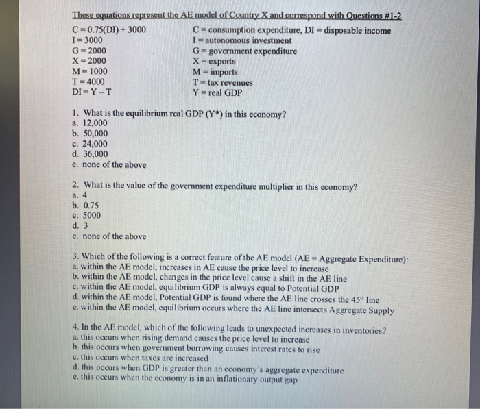 Solved These Equations Represent The Ae Model Of Country Chegg Com