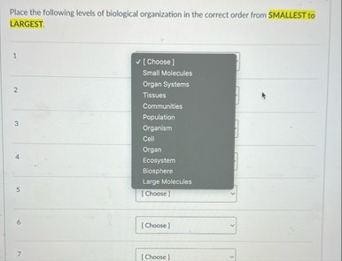 Solved Place the following levels of biological organization | Chegg.com