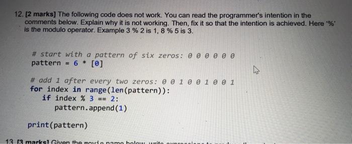 Solved 12. [2 marks] The following code does not work. You | Chegg.com