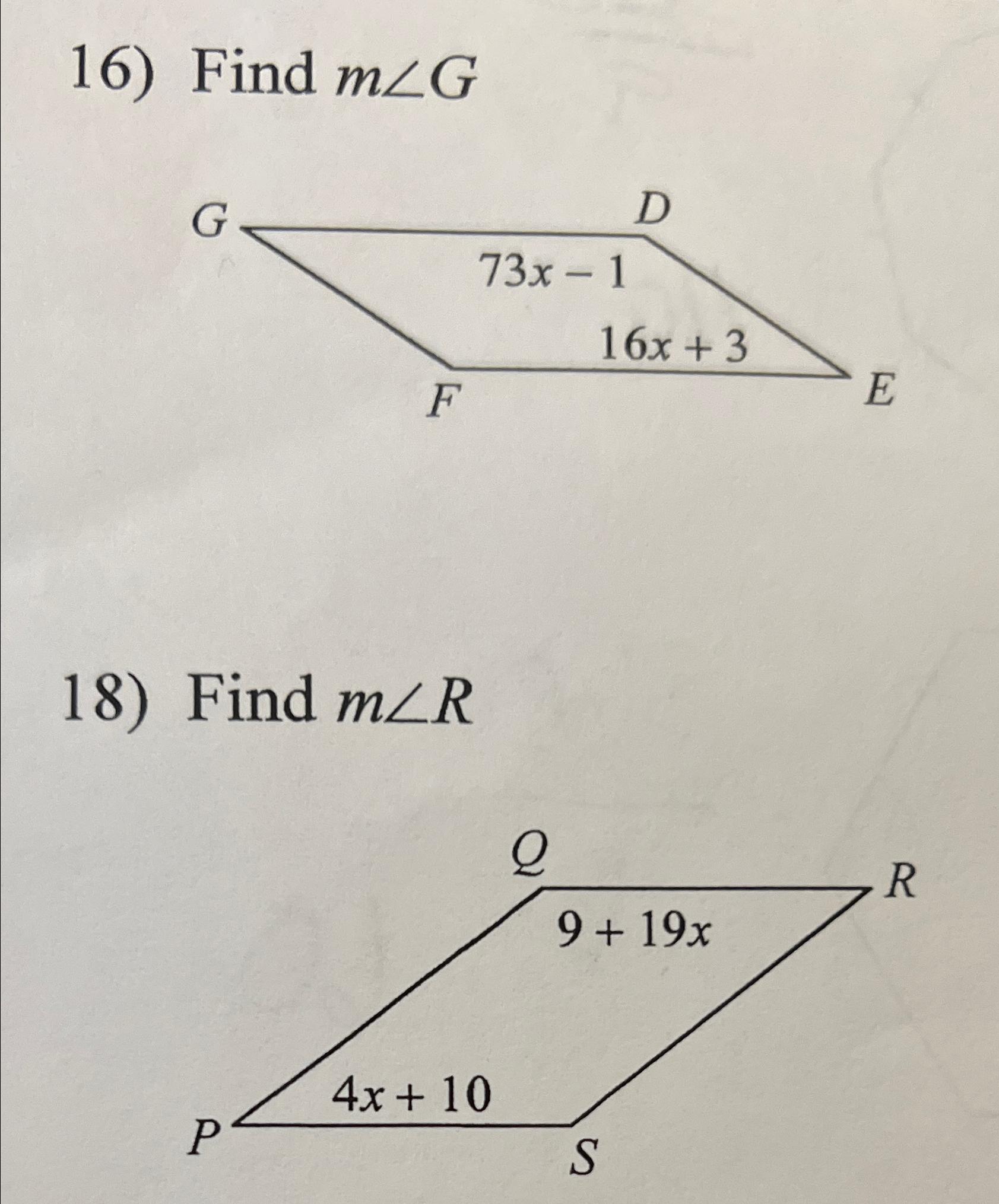 Solved Find the measurement indicated in each parallelogram Chegg com