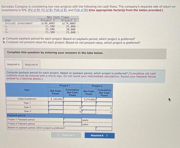 Solved Gonzalez Company is considering two new projects with | Chegg.com