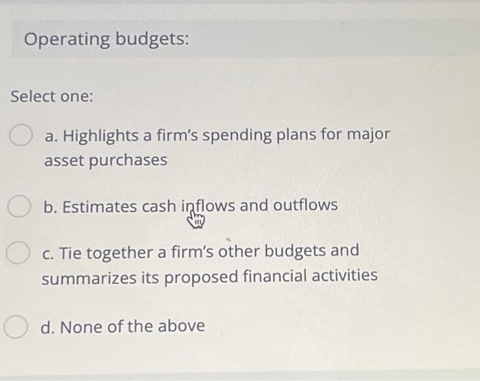 Solved Operating Budgets: Select One: A. Highlights A Firm's | Chegg.com