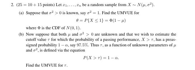 Solved (25=10+15 Points) Let X1,…,xn Be A Random Sample From | Chegg.com