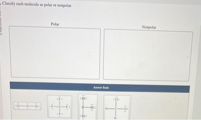 Solved Classify Each Molecule As Polar Or Nonpolar 3099