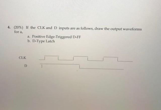 Solved 4. (20%) If the CLK and D inputs are as follows, draw | Chegg.com