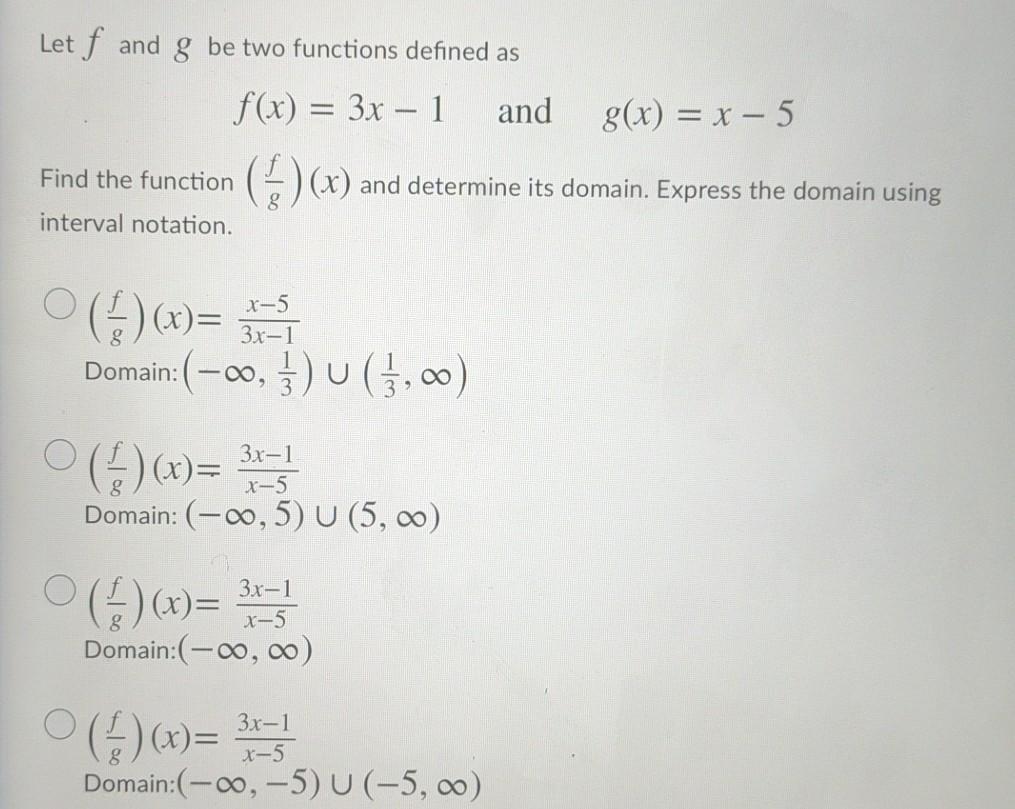 Solved Let f and g be two functions defined as f(x) = 3x - 1 | Chegg.com