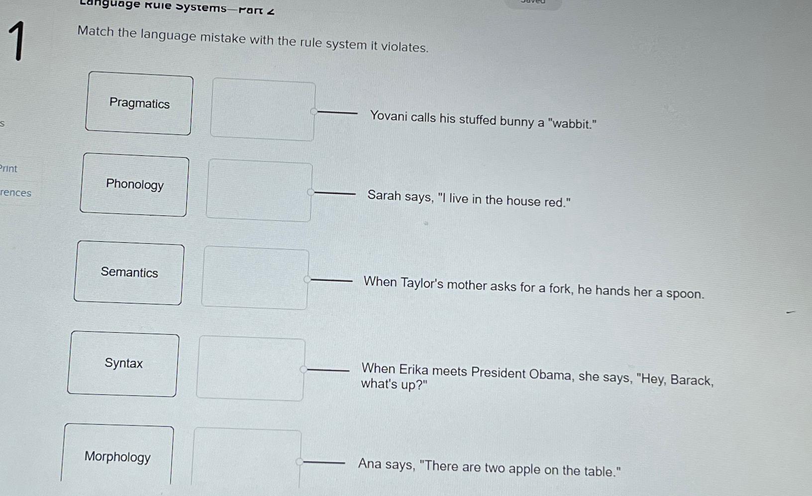 Solved 1Match the language mistake with the rule system it | Chegg.com