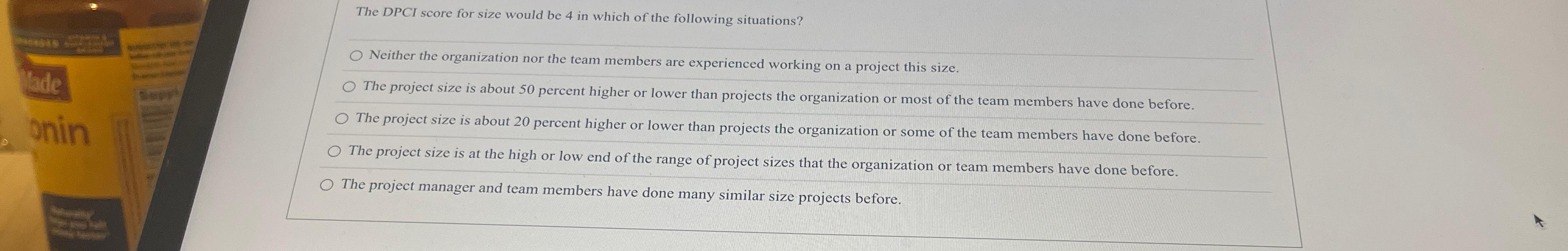 Solved The DPCI score for size would be 4 ﻿in which of the | Chegg.com