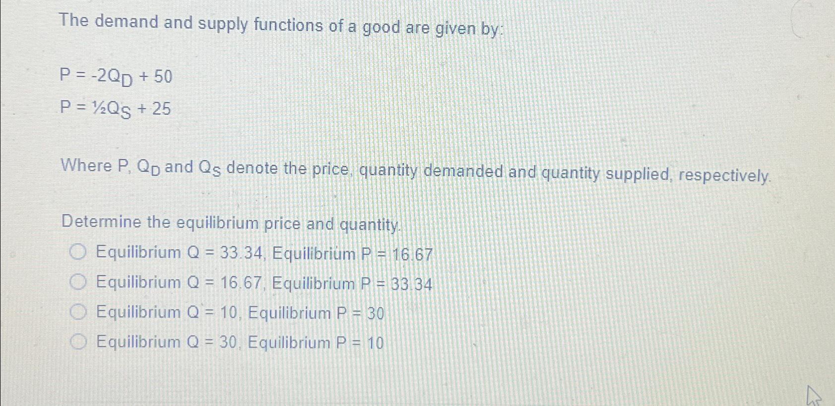Solved The demand and supply functions of a good are given | Chegg.com
