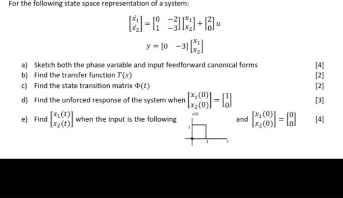 Solved For the following state space representation of a | Chegg.com