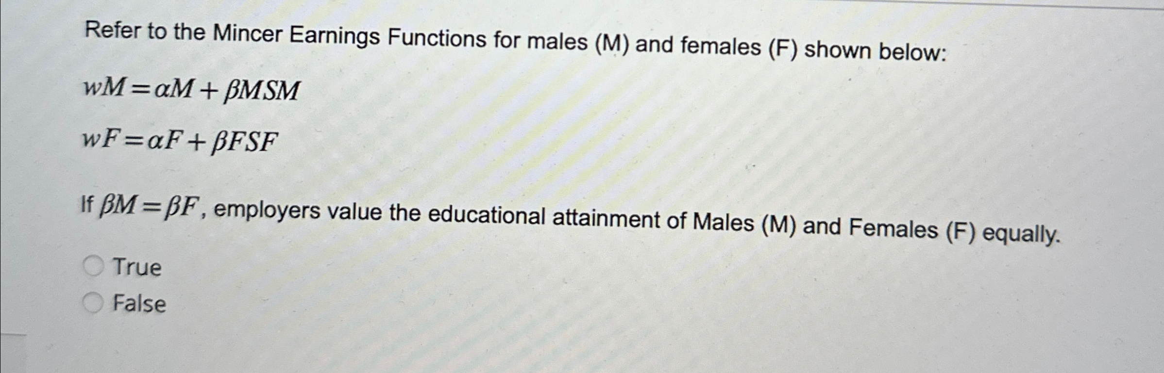 Solved Refer to the Mincer Earnings Functions for males (M)