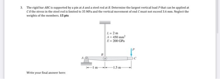 Solved The Rigid Bar ABC Is Supported By A Pin At A And A | Chegg.com