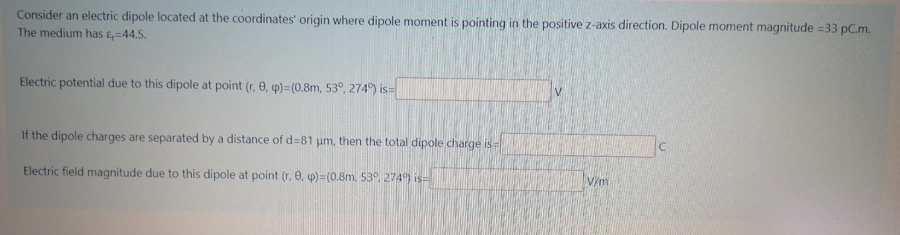 Solved Consider an electric dipole located at the | Chegg.com