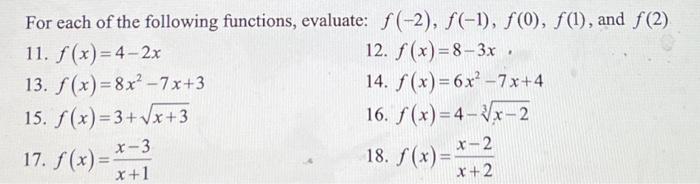 Solved For each of the following functions, evaluate: | Chegg.com