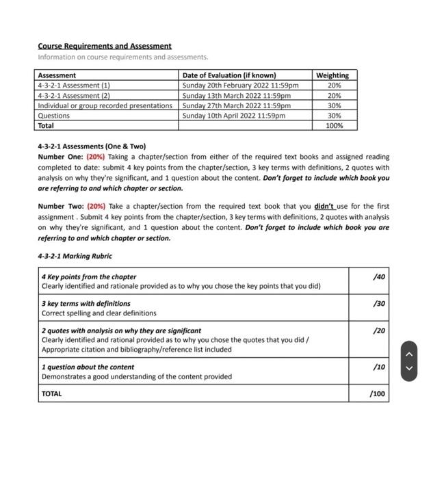 Course Requirements and Assessment Information on | Chegg.com