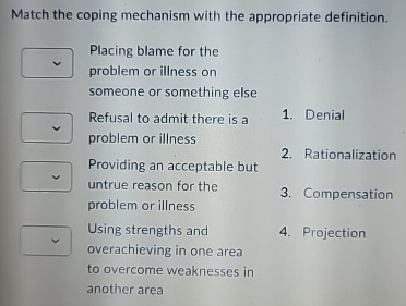 Solved Match the coping mechanism with the appropriate | Chegg.com
